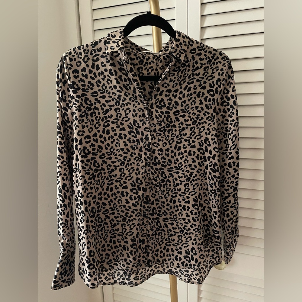 MNG Leopard Print Button-Front Blouse in Tan and Black Size M